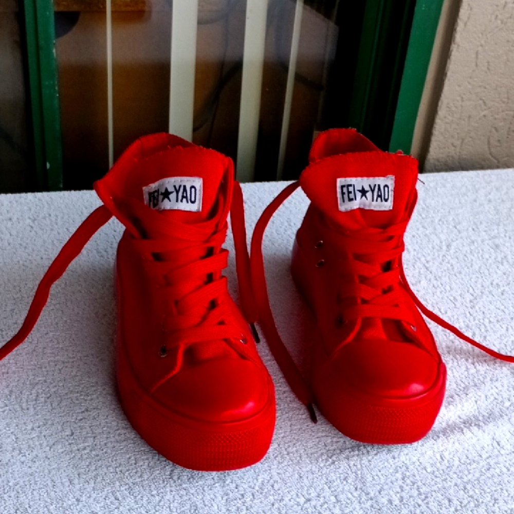 Ladies Red High-Top Sneakers